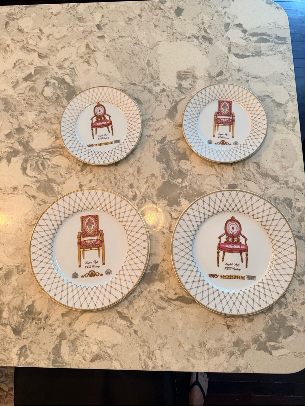 Limoges White, Pink and Gold Chair Motif Dessert Plates